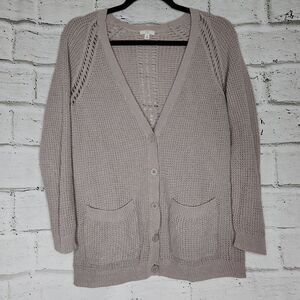 BP Tan Long Sleeved Button-Up Women's Knit Sweater Boyfriend Cardigan Size Small
